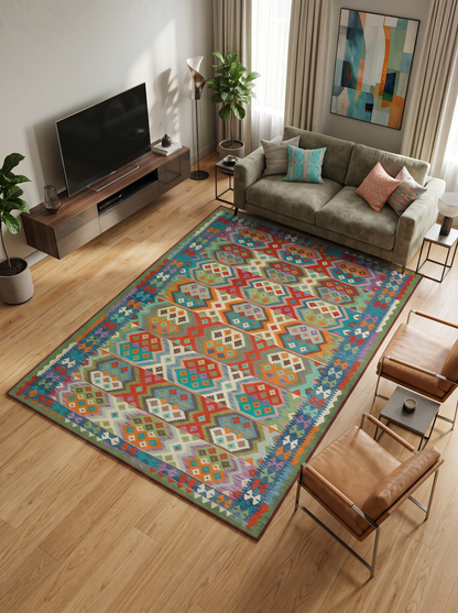ARTE VN070 Klasik Geometrik Desenli Renkli Dekoratif Salon Mutfak Koridor Halısı