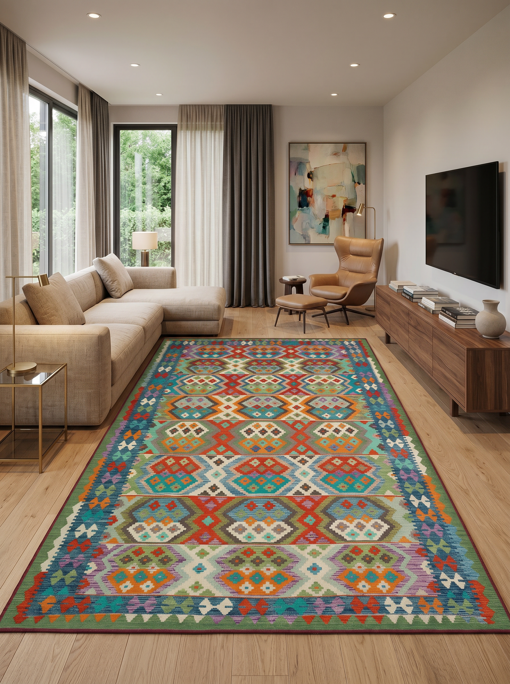 ARTE VN070 Klasik Geometrik Desenli Renkli Dekoratif Salon Mutfak Koridor Halısı