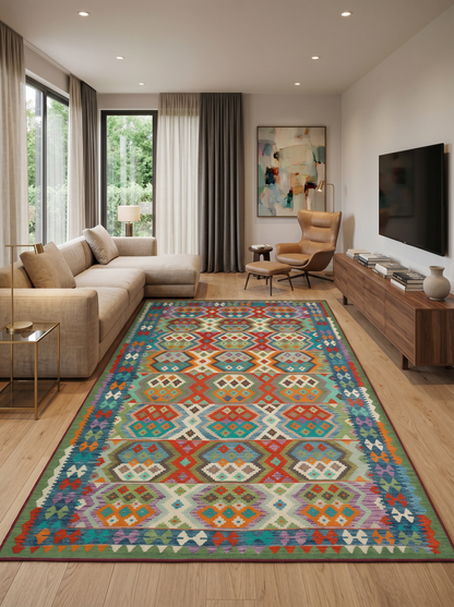ARTE VN070 Klasik Geometrik Desenli Renkli Dekoratif Salon Mutfak Koridor Halısı