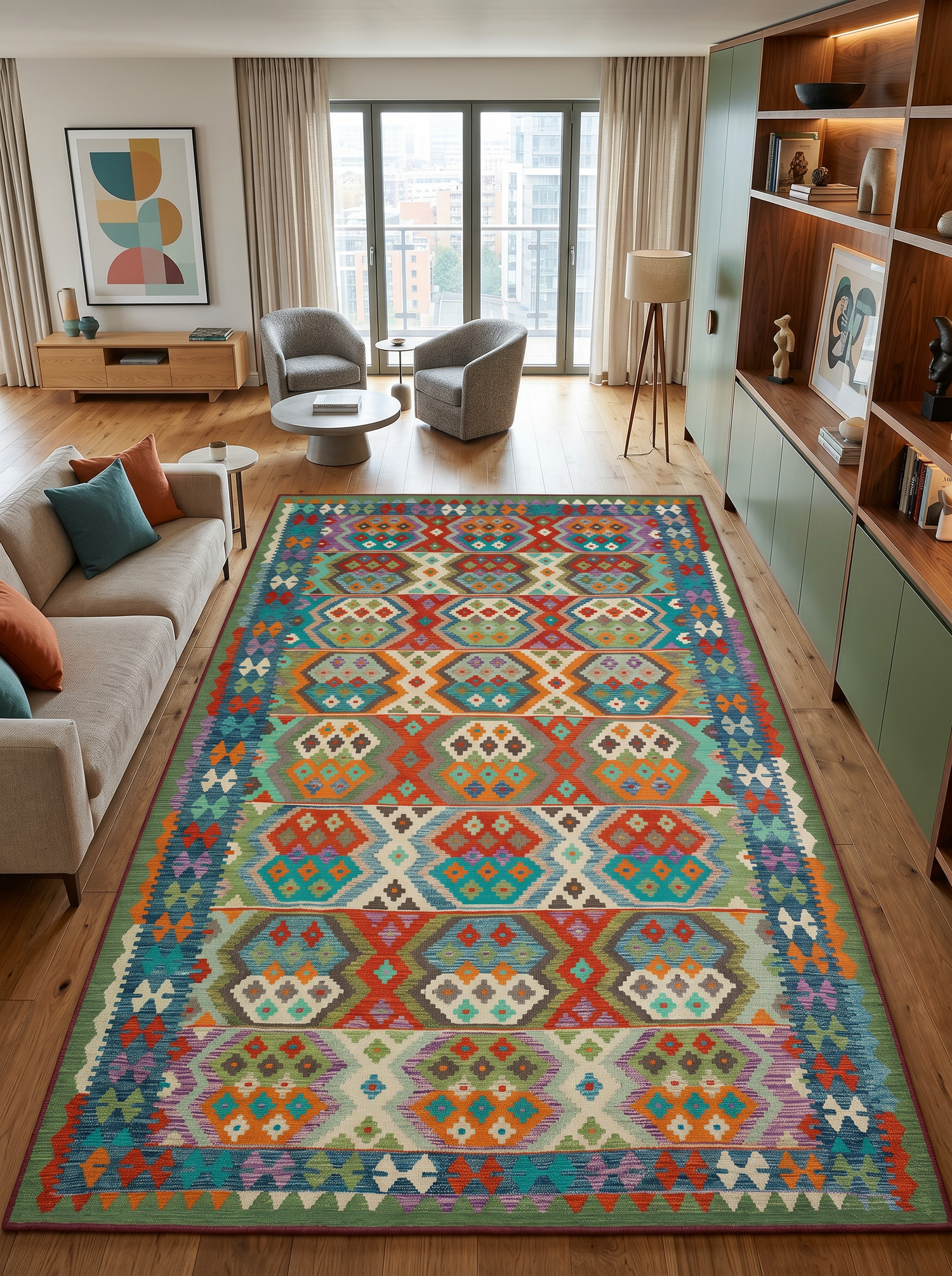 ARTE VN070 Klasik Geometrik Desenli Renkli Dekoratif Salon Mutfak Koridor Halısı
