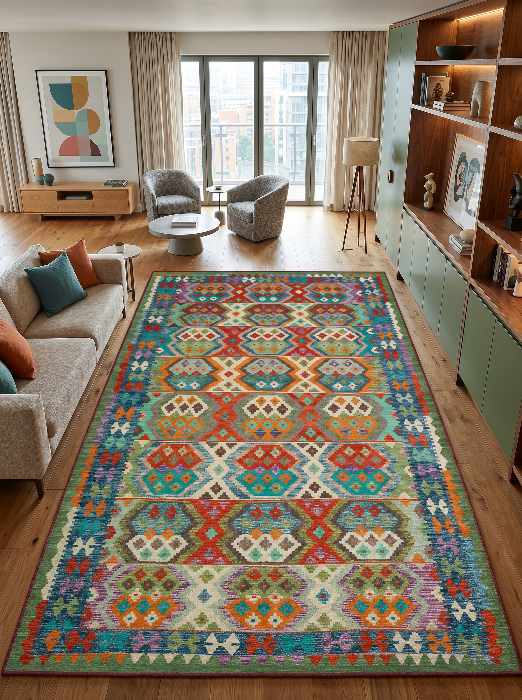 ARTE VN070 Klasik Geometrik Desenli Renkli Dekoratif Salon Mutfak Koridor Halısı
