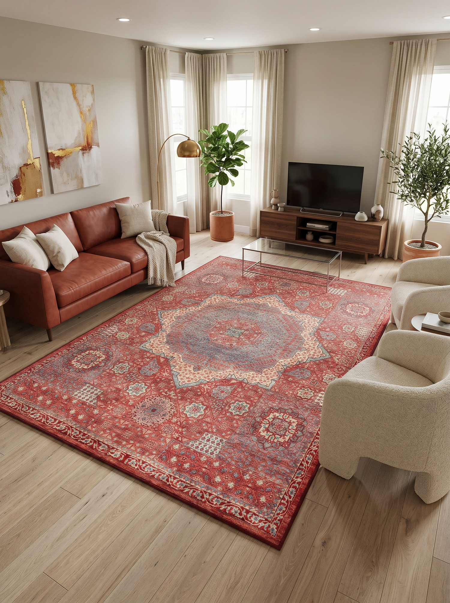 yıkanabilir kaymaz taban şönil dokuma halı 200x290 (6 m²) kirmizi; renkli
