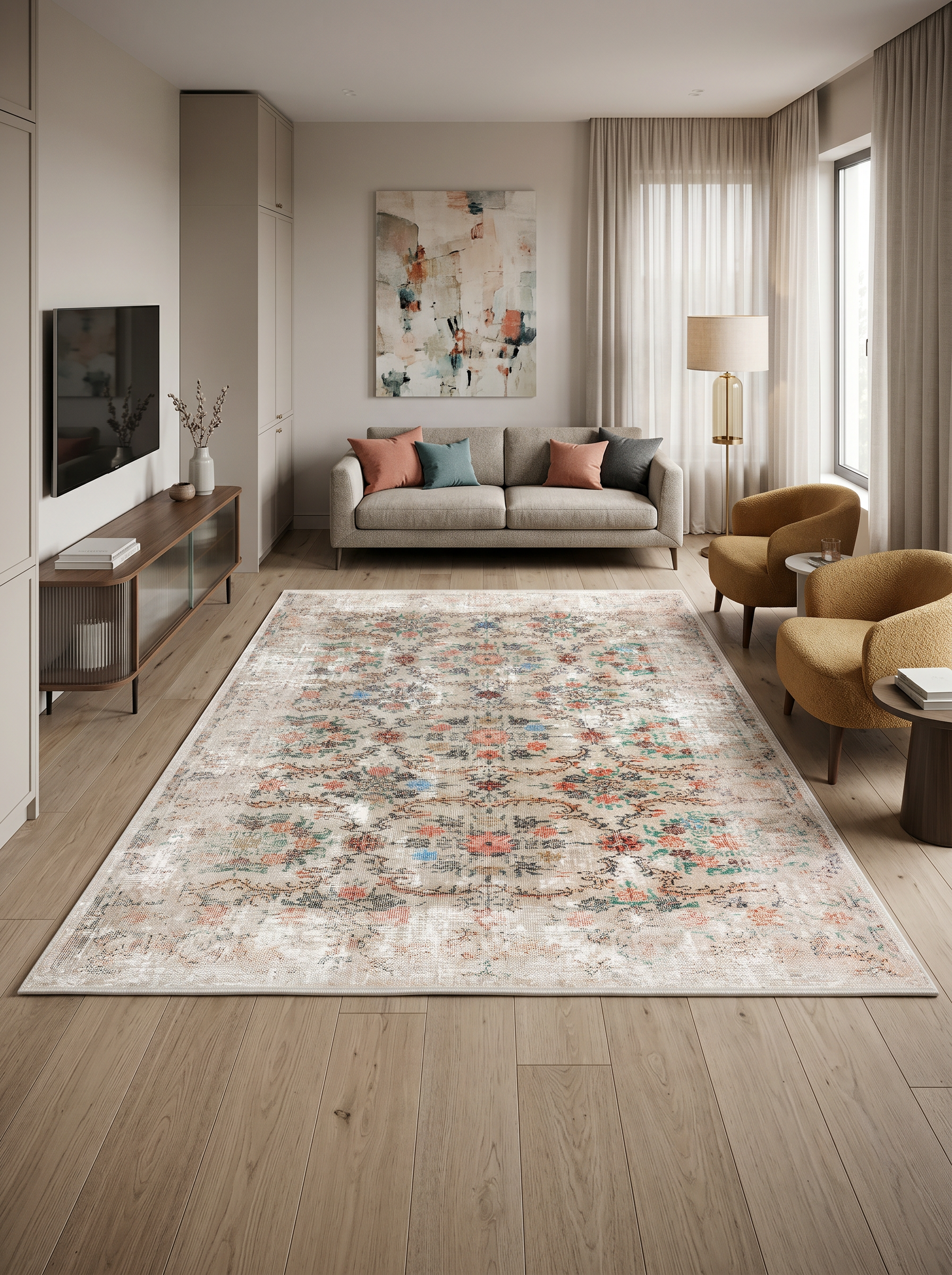 ARTE VN047 Vintage Klasik Desenli Renkli Dekoratif Salon Mutfak Koridor Halısı