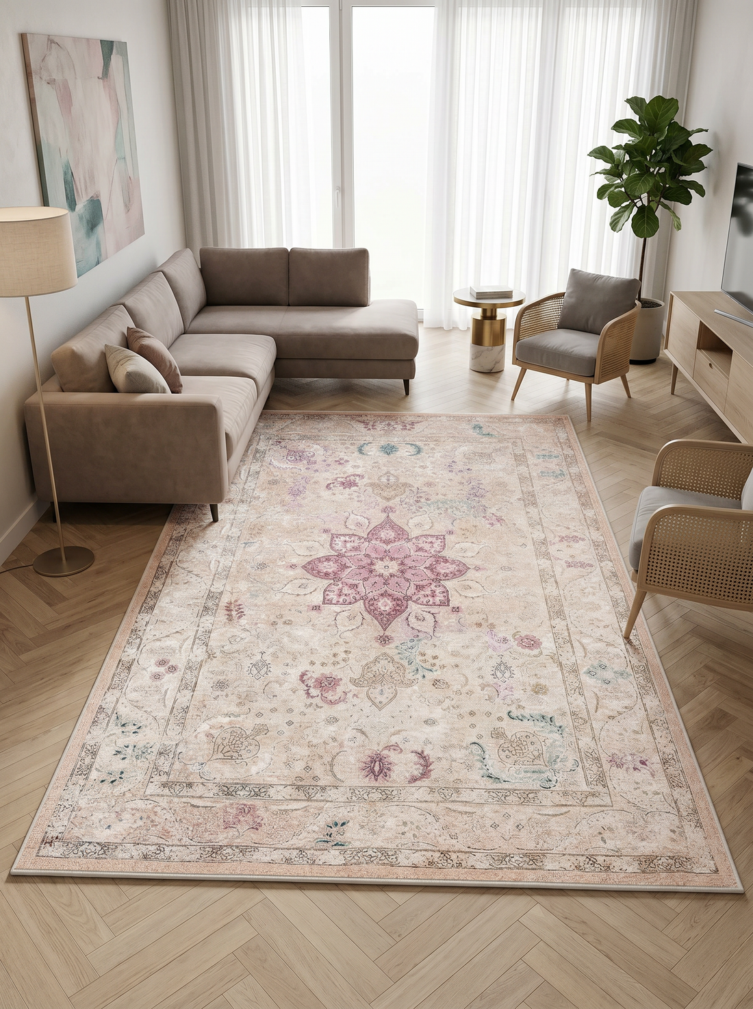 ARTE VN048 Vintage Klasik Desenli Renkli Dekoratif Salon Mutfak Koridor Halısı