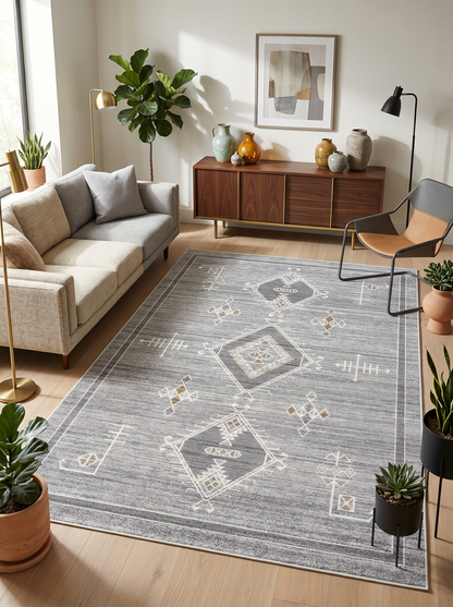 yıkanabilir kaymaz taban şönil dokuma halı 160x230 (4 m²) gri