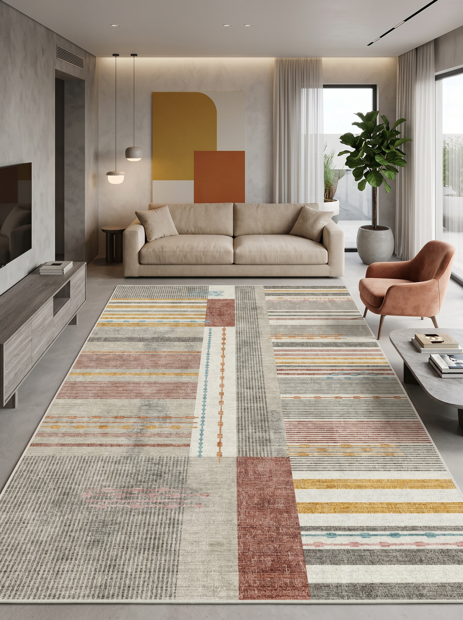 ARTE VN114 Geometrik Desenli Modern Renkli Dekoratif Salon Mutfak Koridor Halısı