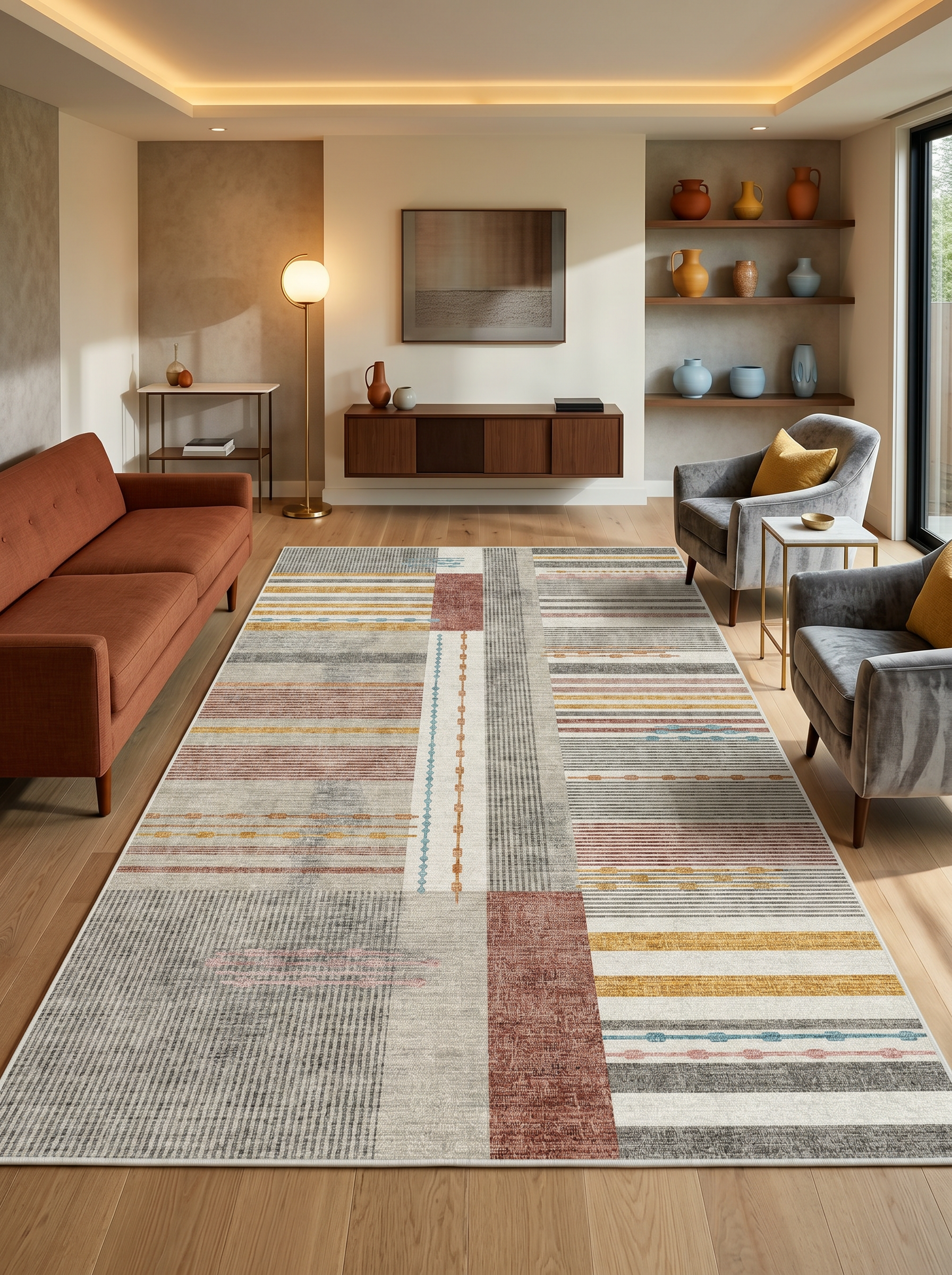 ARTE VN114 Geometrik Desenli Modern Renkli Dekoratif Salon Mutfak Koridor Halısı