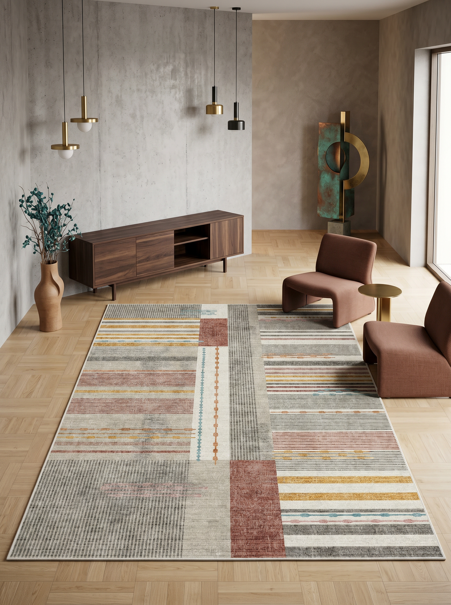 ARTE VN114 Geometrik Desenli Modern Renkli Dekoratif Salon Mutfak Koridor Halısı
