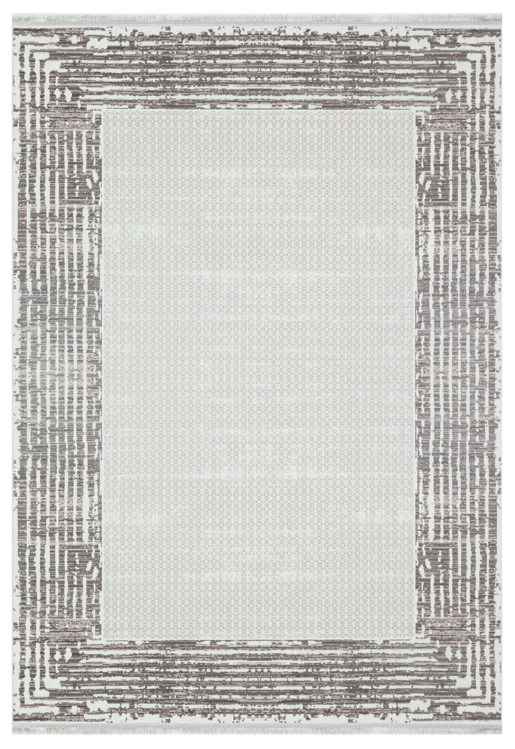 LOTUS 99T-BEYAZ/GRİ Sentetik Bambu Parlak Saten Salon Koridor Mutfak Halısı