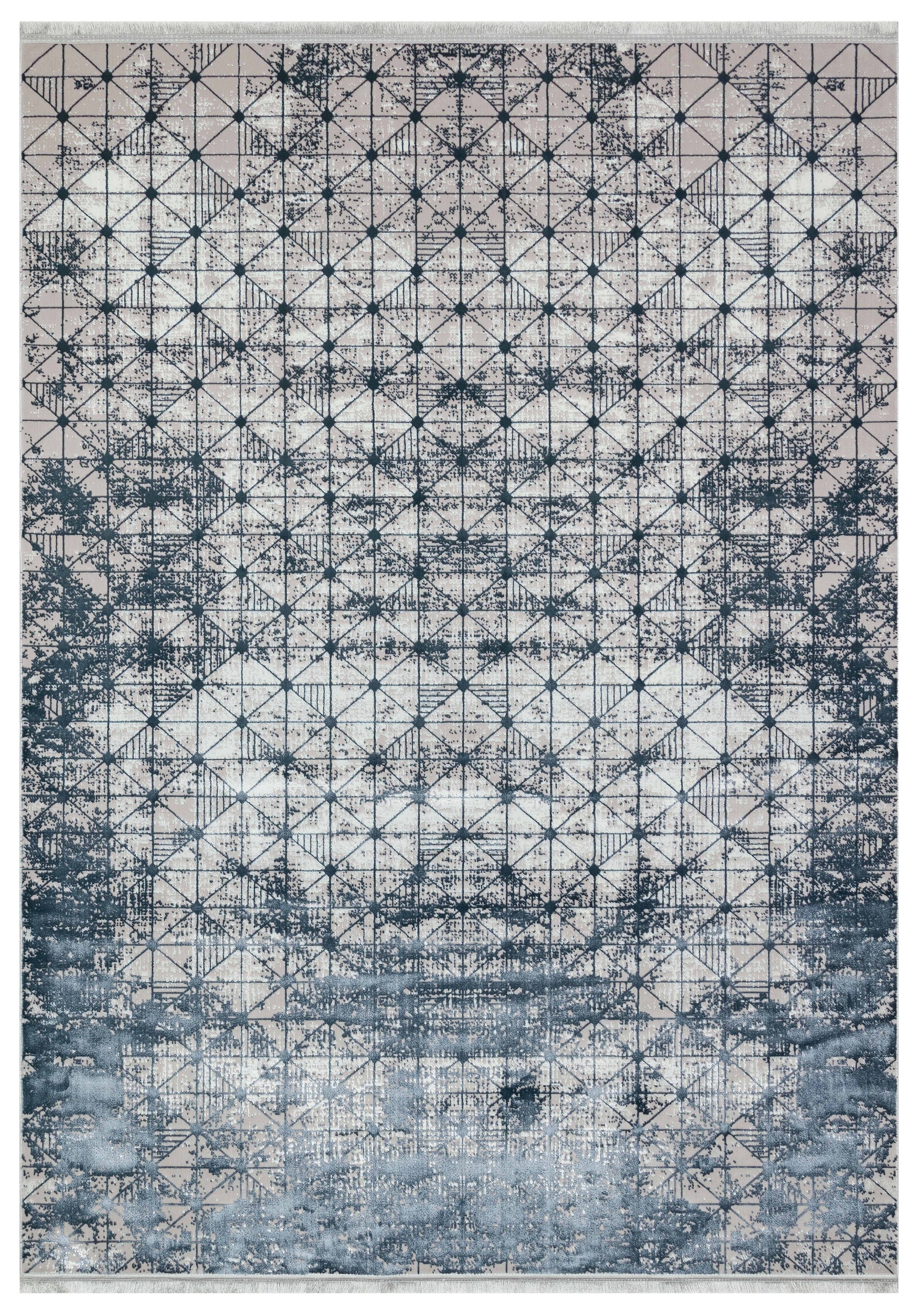 LOTUS 8015-T-KREM/MAVİ  Sentetik Bambu Parlak Saten Salon Koridor Mutfak Halısı