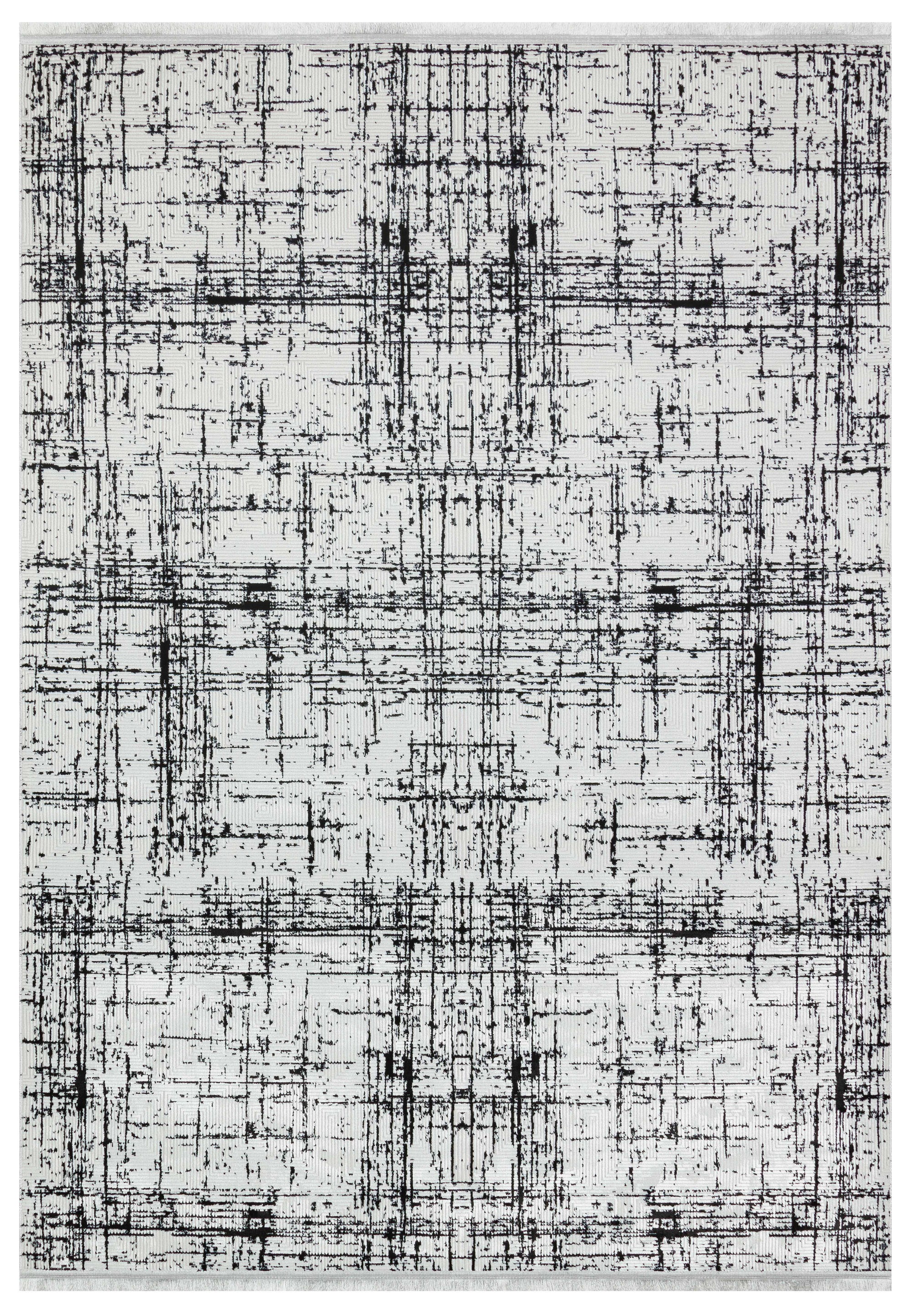 LOTUS 8017-T-SİYAH/BEYAZ Sentetik Bambu Parlak Saten Salon Koridor Mutfak Halısı