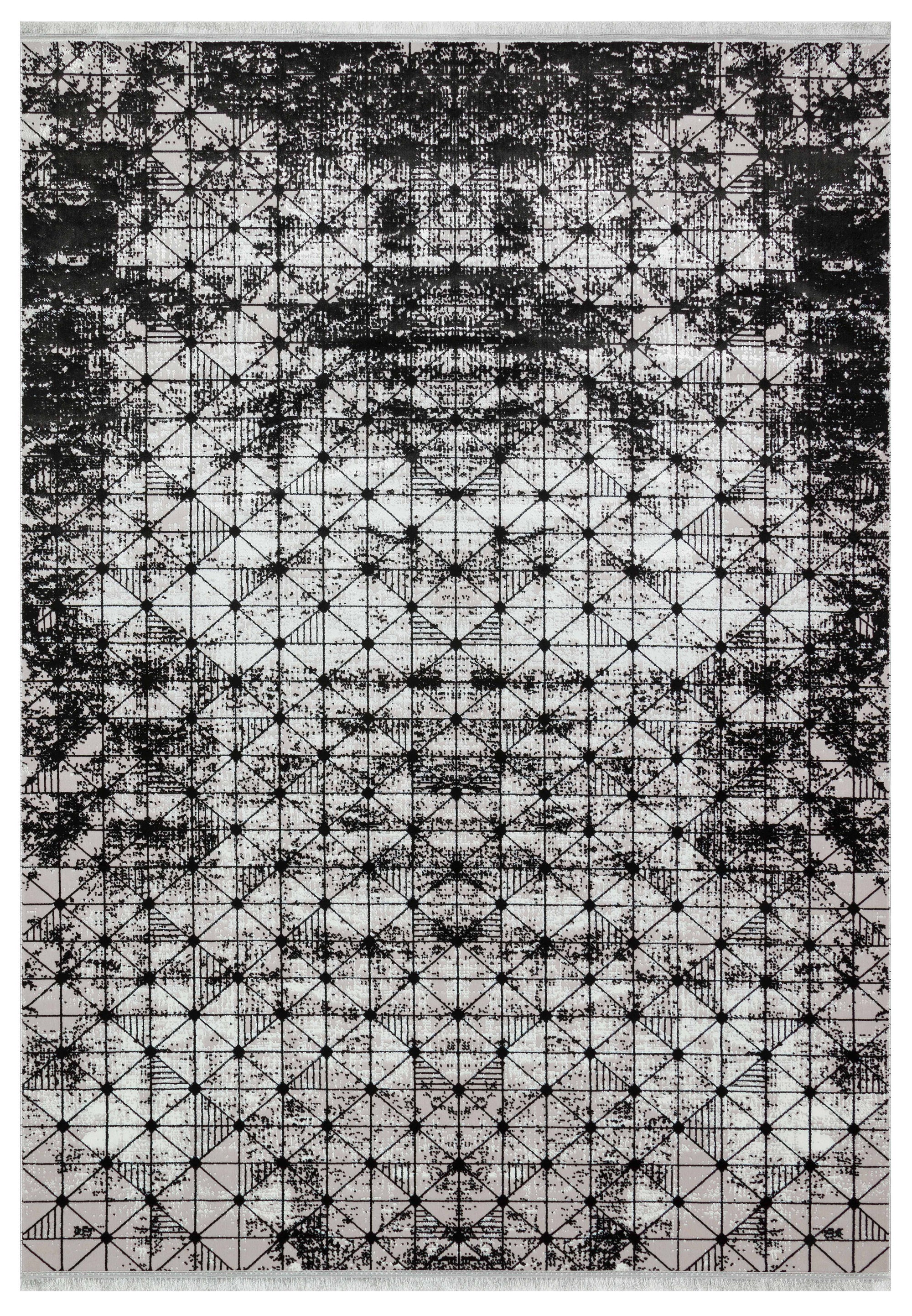 LOTUS 8019-T-GRİ/SİYAH Sentetik Bambu Parlak Saten Salon Koridor Mutfak Halısı