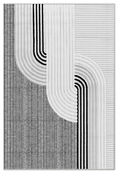 Arte HD Luna Gri Geometrik Desenli Modern Dekoratif Dokuma Şönil Halı