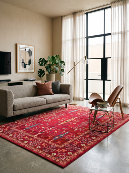 yıkanabilir kaymaz taban şönil dokuma halı 200x250 (5 m²) kirmizi; renkli