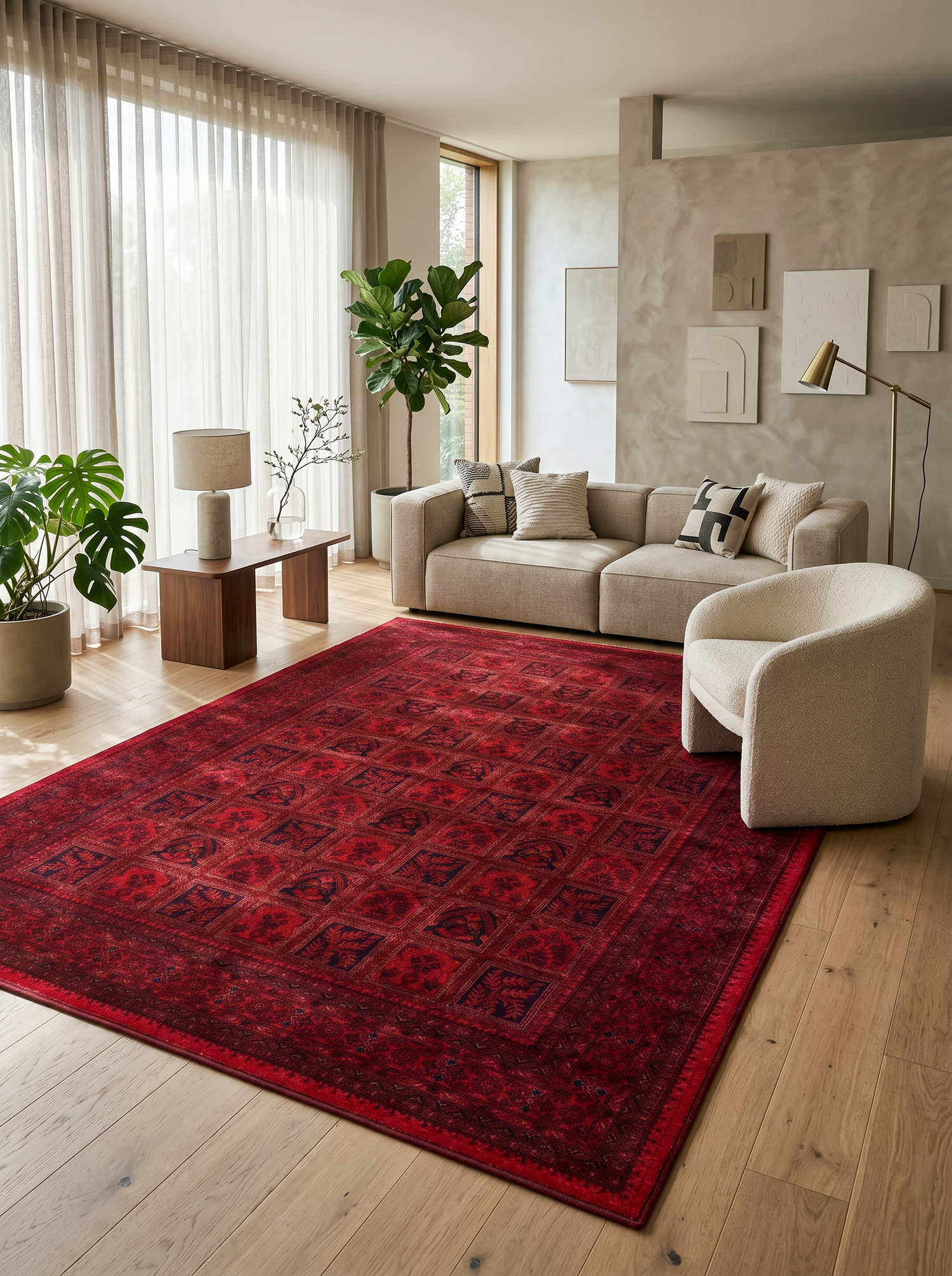 yıkanabilir kaymaz taban şönil dokuma halı 160x230 (4 m²) kirmizi; siyah
