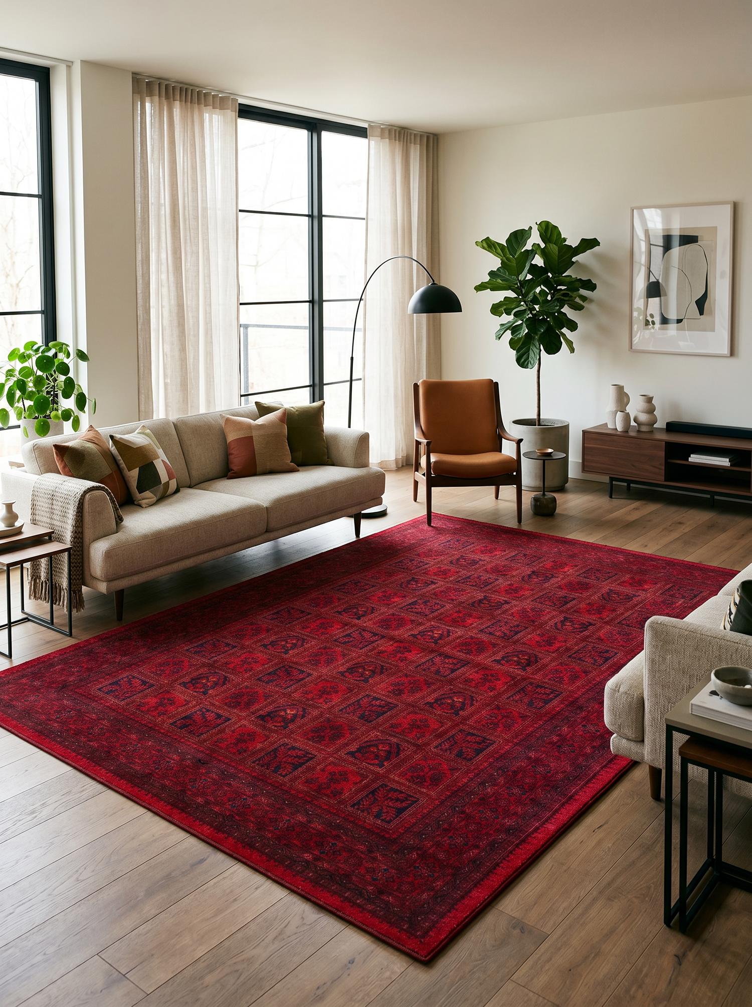 yıkanabilir kaymaz taban şönil dokuma halı 200x290 (6 m²) kirmizi; siyah