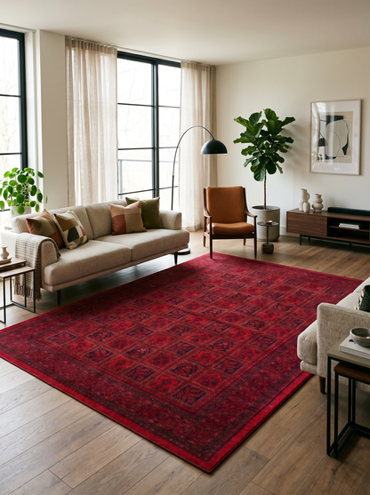 yıkanabilir kaymaz taban şönil dokuma halı 200x290 (6 m²) kirmizi; siyah