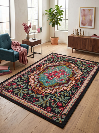 yıkanabilir kaymaz taban şönil dokuma halı 80x100 siyah; renkli
