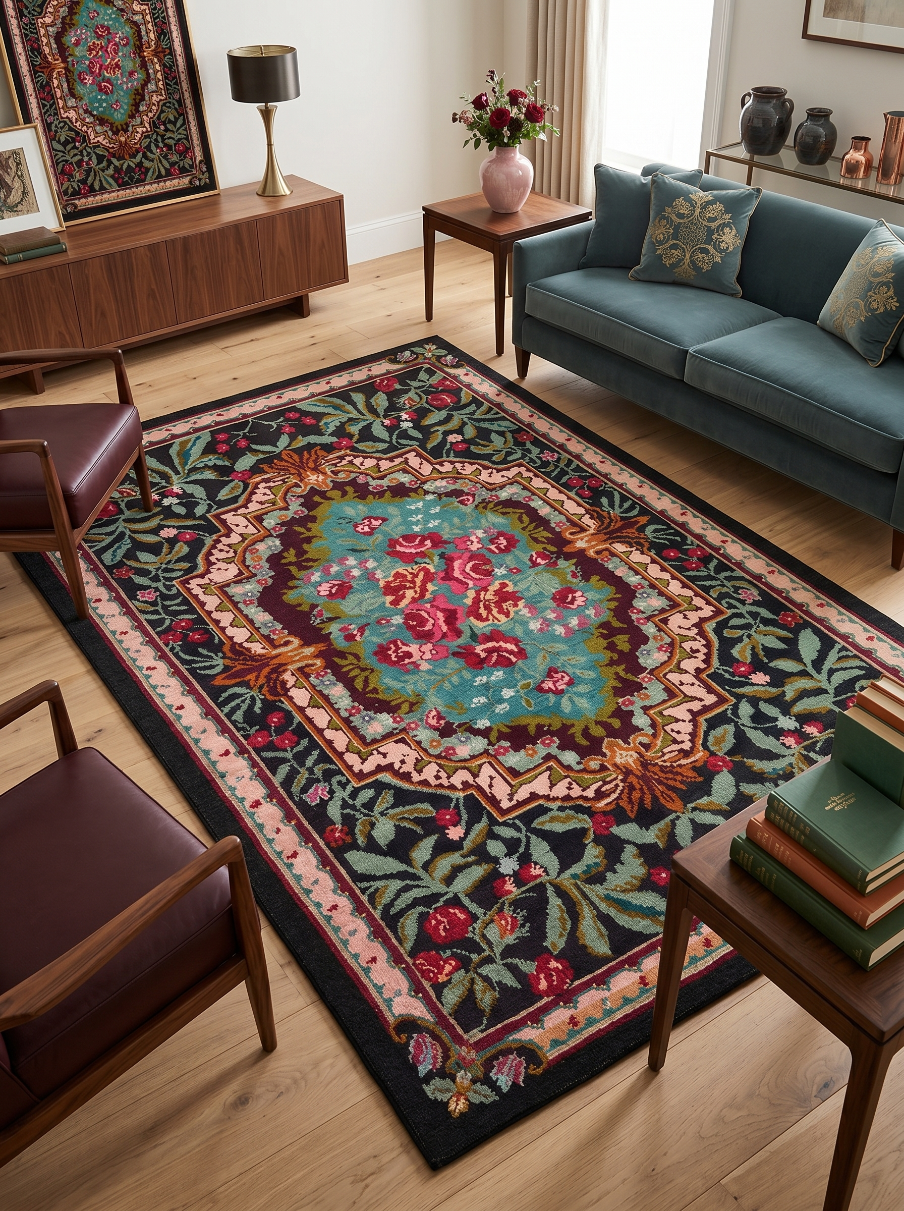 ARTE VN049 Klasik Çiçek Figürlü Renkli Dekoratif Salon Mutfak Koridor Halısı