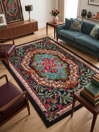 ARTE VN049 Klasik Çiçek Figürlü Renkli Dekoratif Salon Mutfak Koridor Halısı