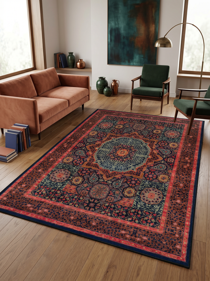 yıkanabilir kaymaz taban şönil dokuma halı 160x230 (4 m²) turuncu; yesil; renkli