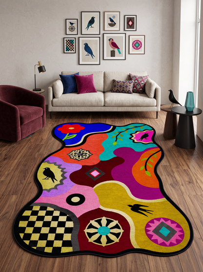 Arte AST065 Asimetrik Kesimli Modern Figürlü Renkli Şönil Halı