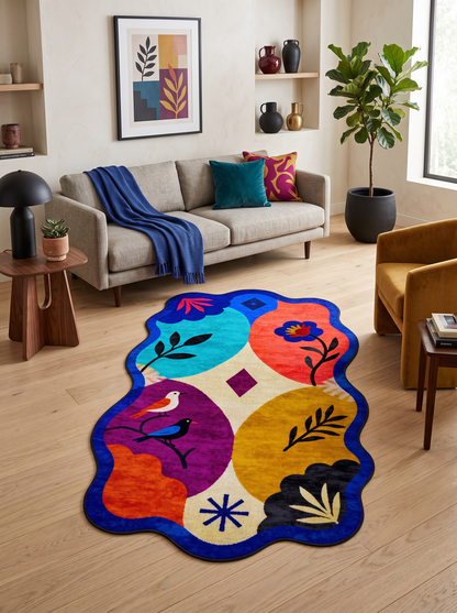 Arte AST066 Asimetrik Kesimli Modern Figürlü Renkli Şönil Halı