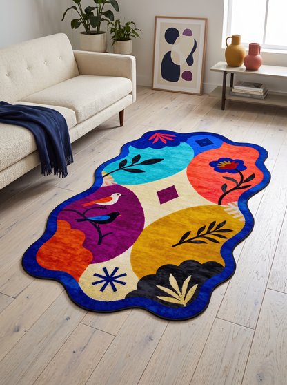 Arte AST066 Asimetrik Kesimli Modern Figürlü Renkli Şönil Halı