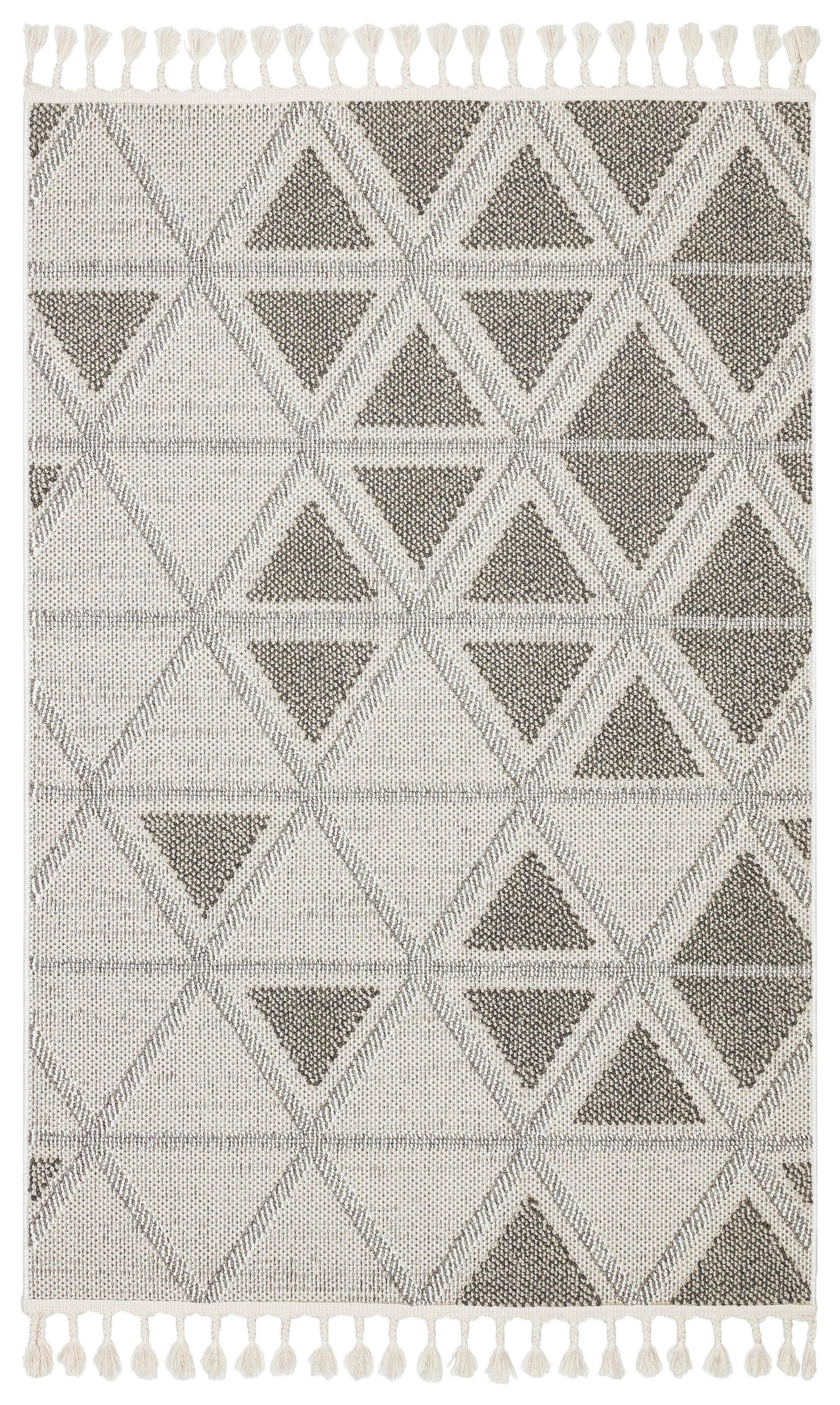 OSLO 5003-T GRİ/KREM Yumuşak Bukle (Loop) Dokuma Geometrik Desenli Salon Mutfak Koridor Halısı