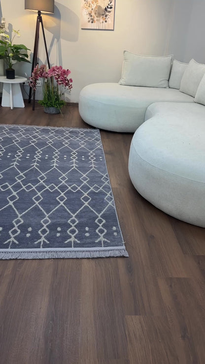 ŞÖNİL MODERN Kaymaz Taban İskandinav Desenli Salon Koridor Mutfak Şönil Kilim Dokuma Halı-GRİ