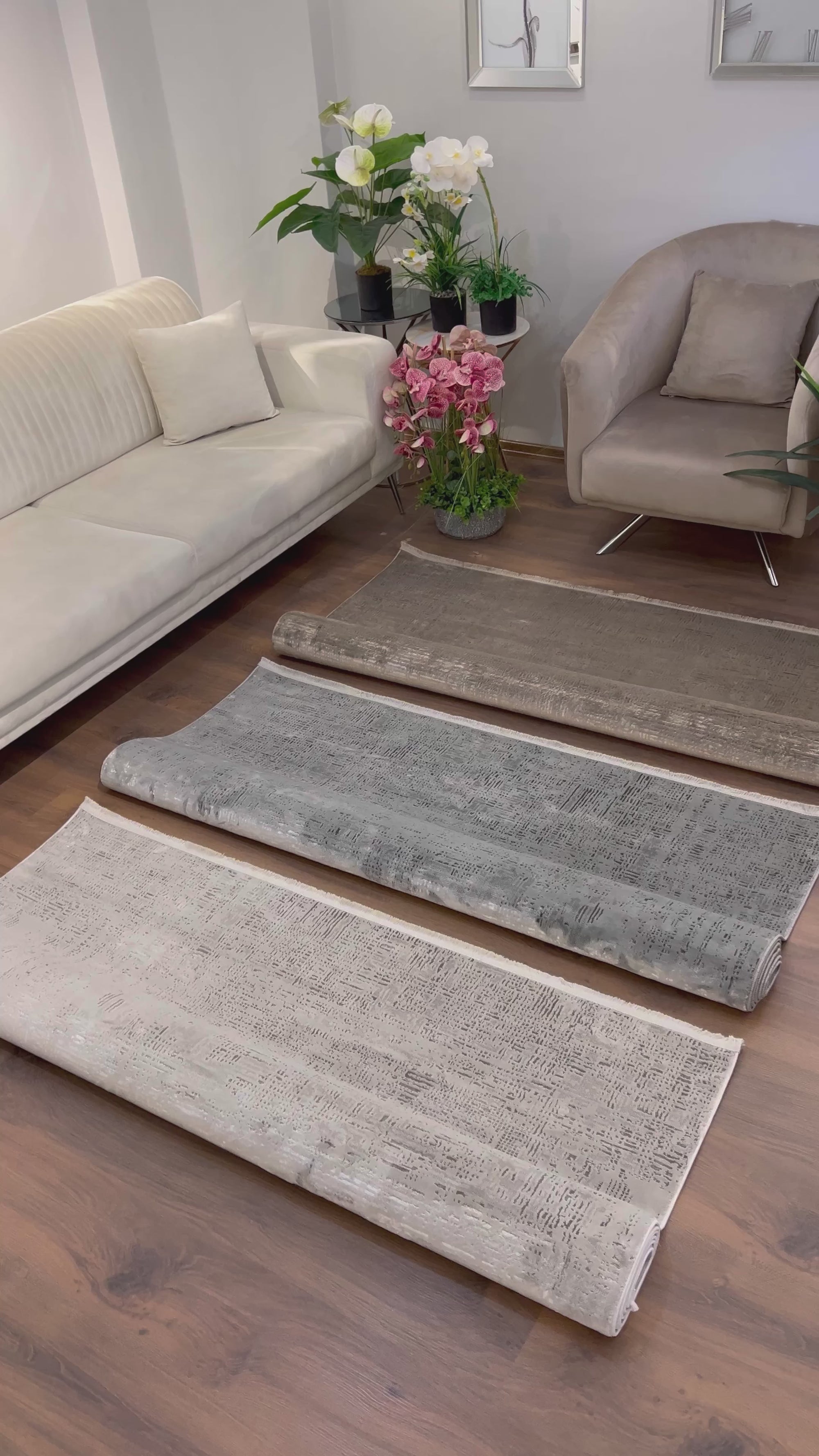 LOTUS C25-KREM Sentetik Bambu Parlak Saten Salon Koridor Mutfak Halısı-910