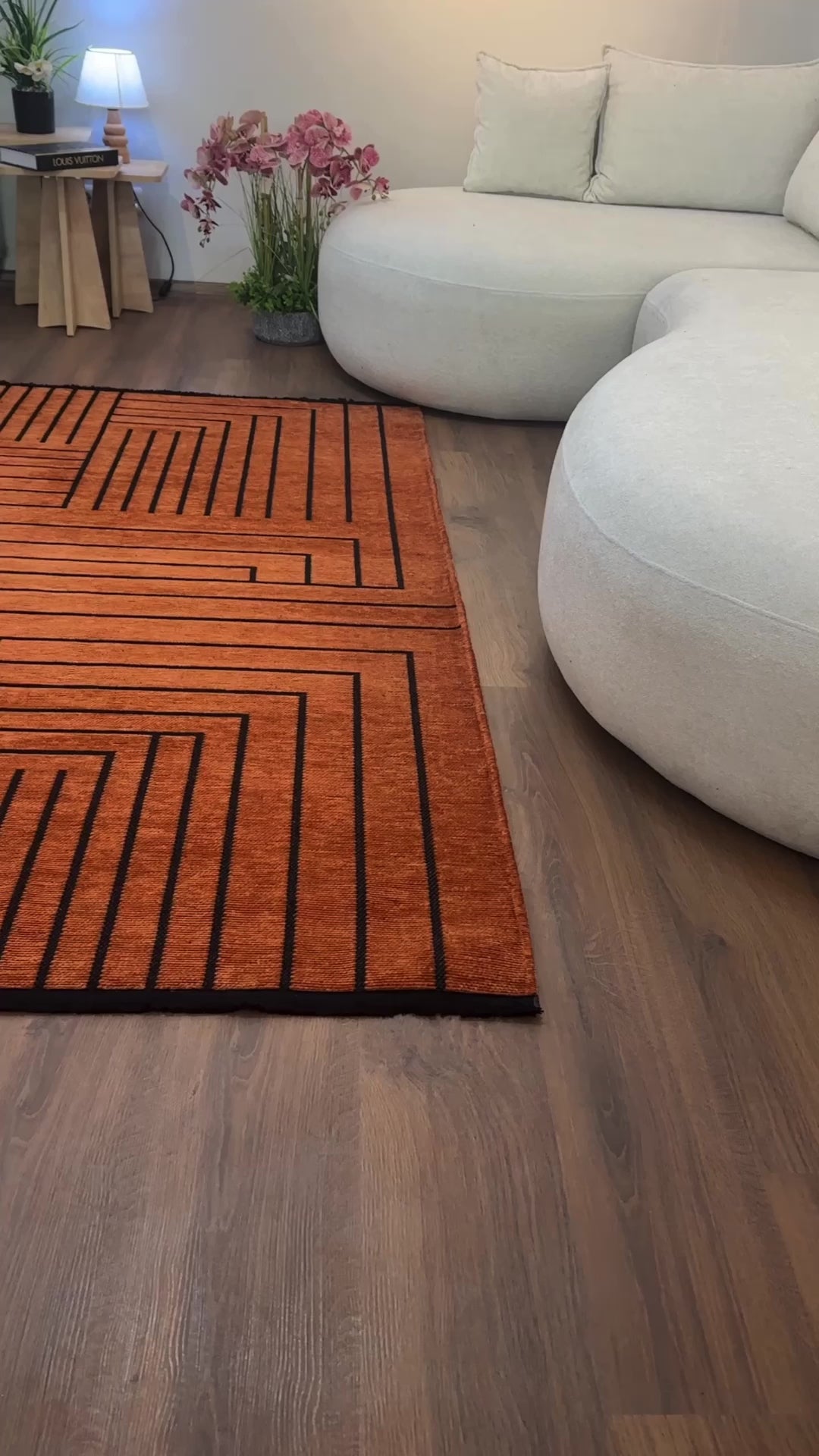 ŞÖNİL LİNE Kaymaz Taban İskandinav Desenli Salon Koridor Mutfak Şönil Kilim Dokuma Halı-KİREMİT