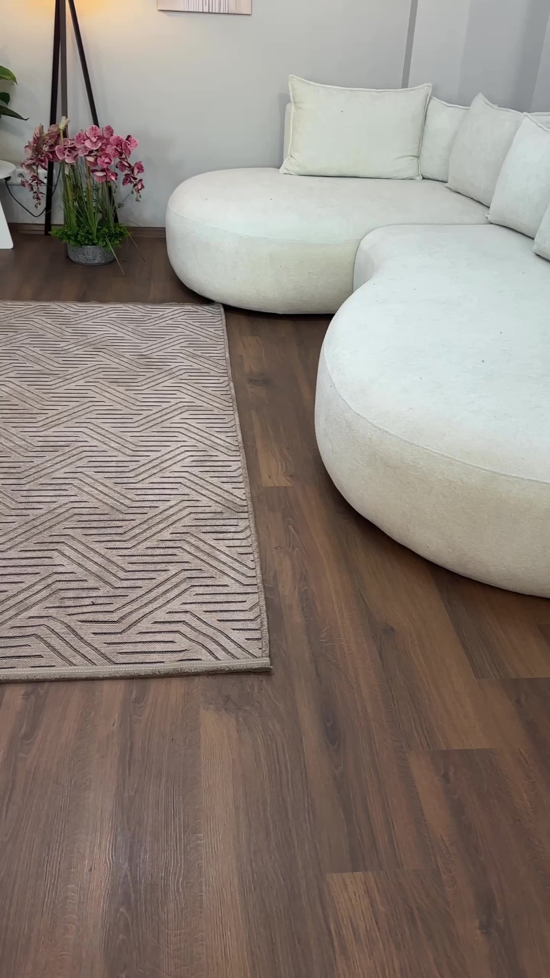 ŞÖNİL PERLA - VİZON Makinede Yıkanabilir Geometrik Modern Desenli Salon Koridor Mutfak Şönil Dokuma Halı