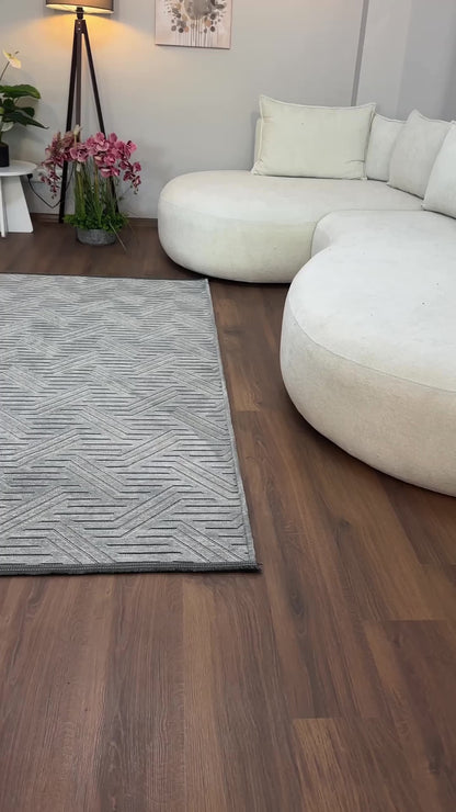 ŞÖNİL PERLA Kaymaz Taban Salon Şönil Kilim Dokuma Halı-GRİ