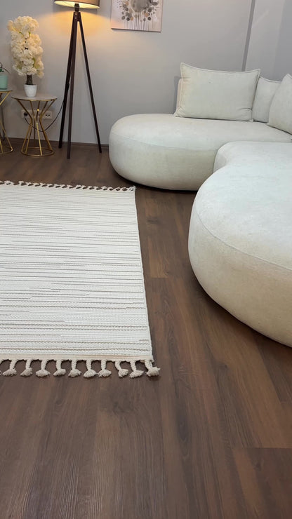 PALMAS-5021-T - KREM Yumuşak Bukle (Loop) Kabartmalı Dokuma Salon Halısı