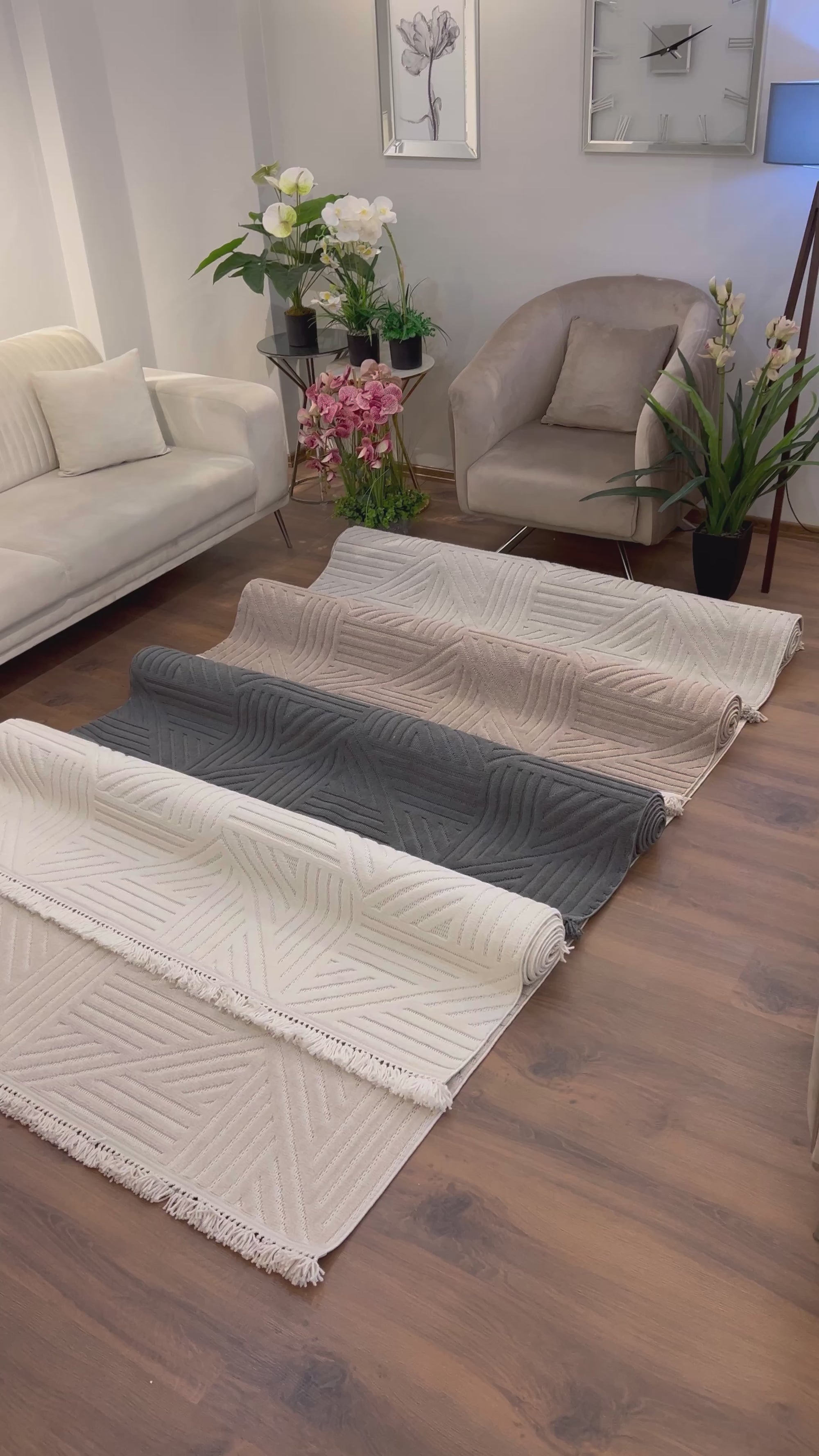 MİLAS C14-BEJ Kabartmalı Modern Geometrik Desenli Salon Koridor Mutfak Halısı