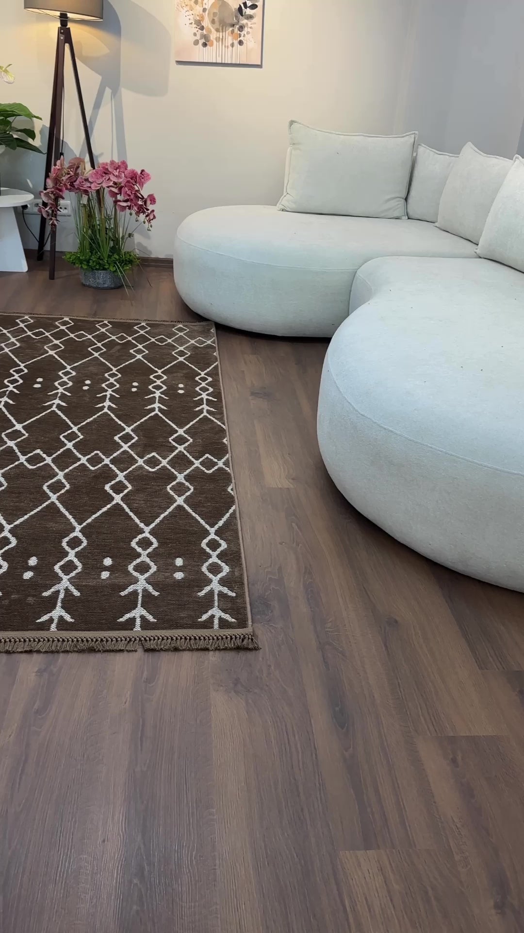 ŞÖNİL MODERN Kaymaz Taban İskandinav Desenli Salon Koridor Mutfak Şönil Kilim Dokuma Halı-KAHVE