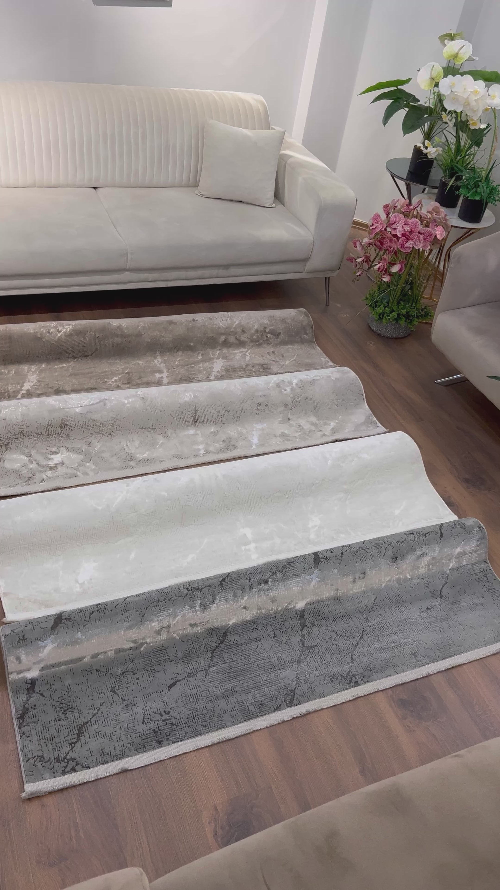 LOTUS C26-BEJ Sentetik Bambu Parlak Saten Salon Koridor Mutfak Halısı-004
