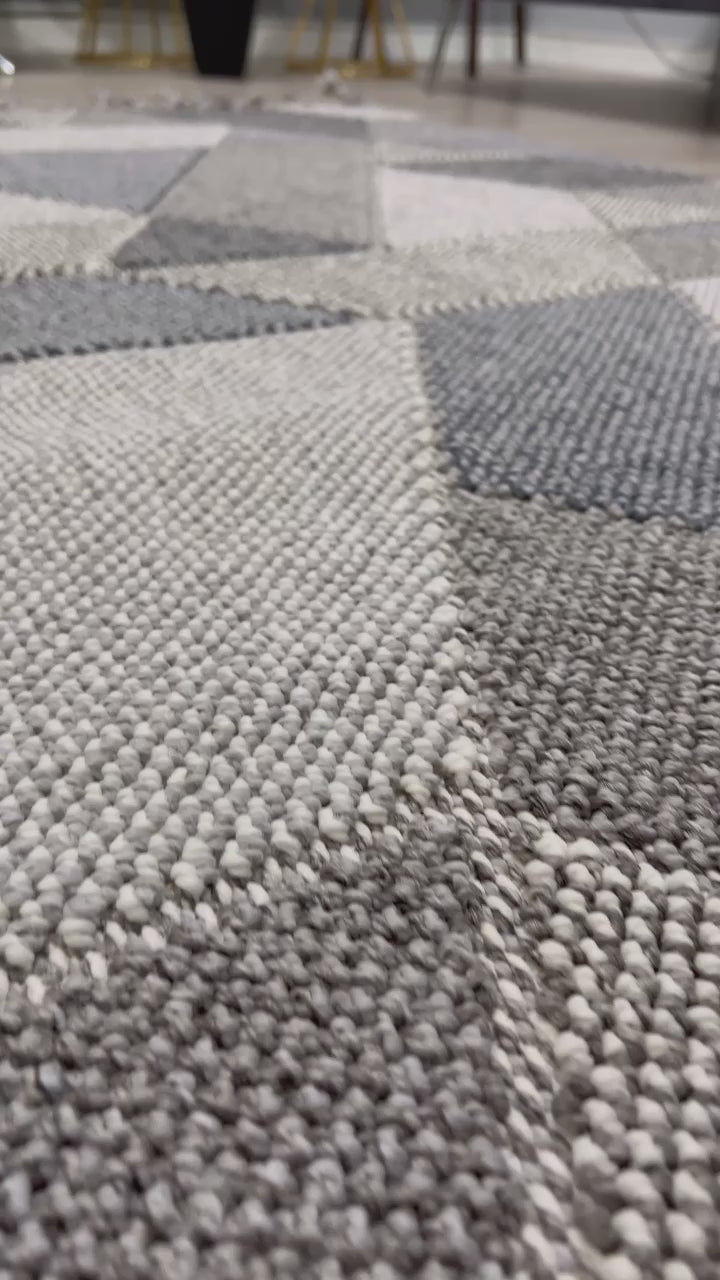 OSLO 5007-T GRİ/PUSLU MAVİ Yumuşak Bukle (Loop) Dokuma Geometrik Desenli Salon Mutfak Koridor Halısı