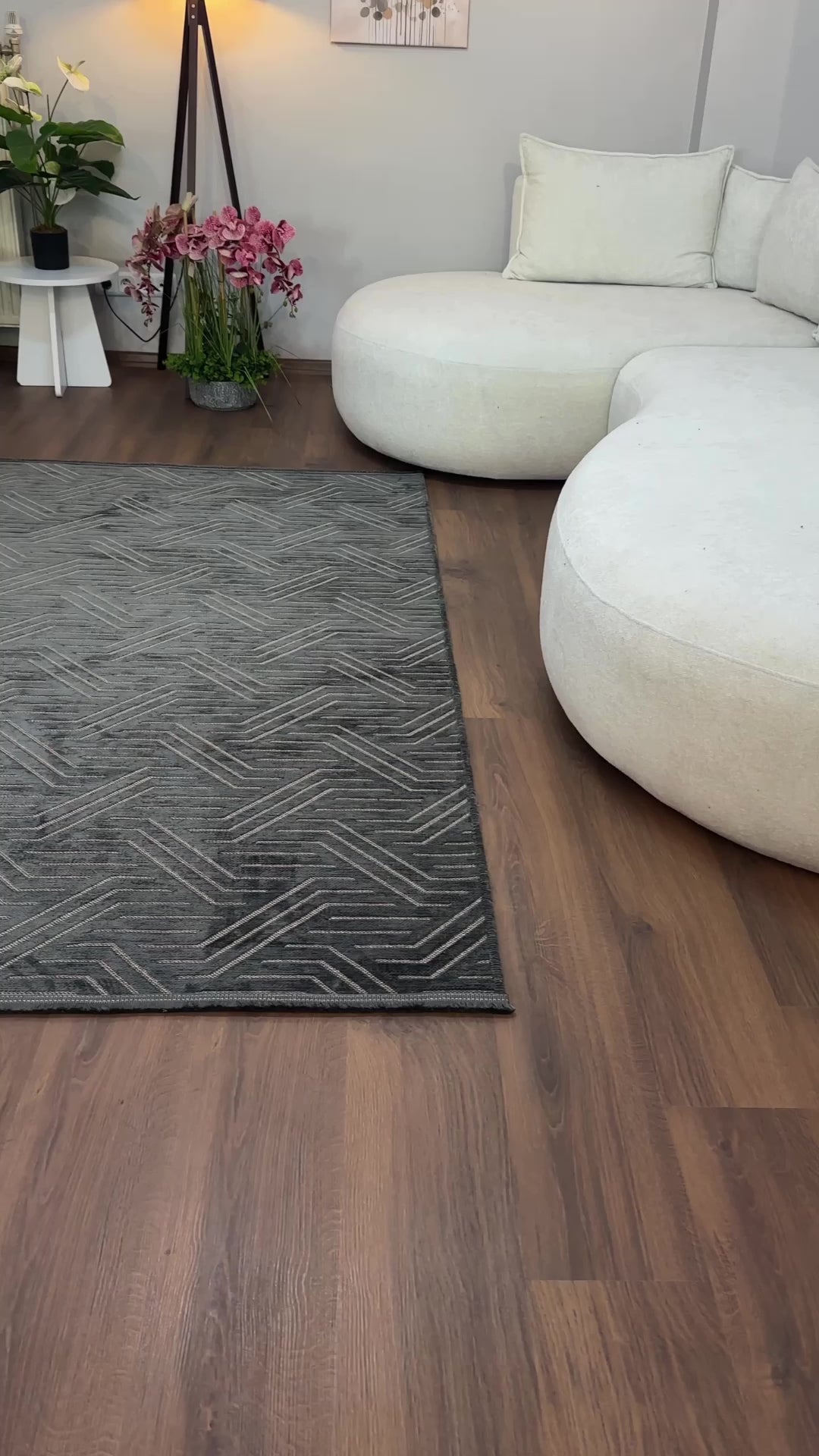 ŞÖNİL PERLA Kaymaz Taban Salon Şönil Kilim Dokuma Halı-ANTRASİT