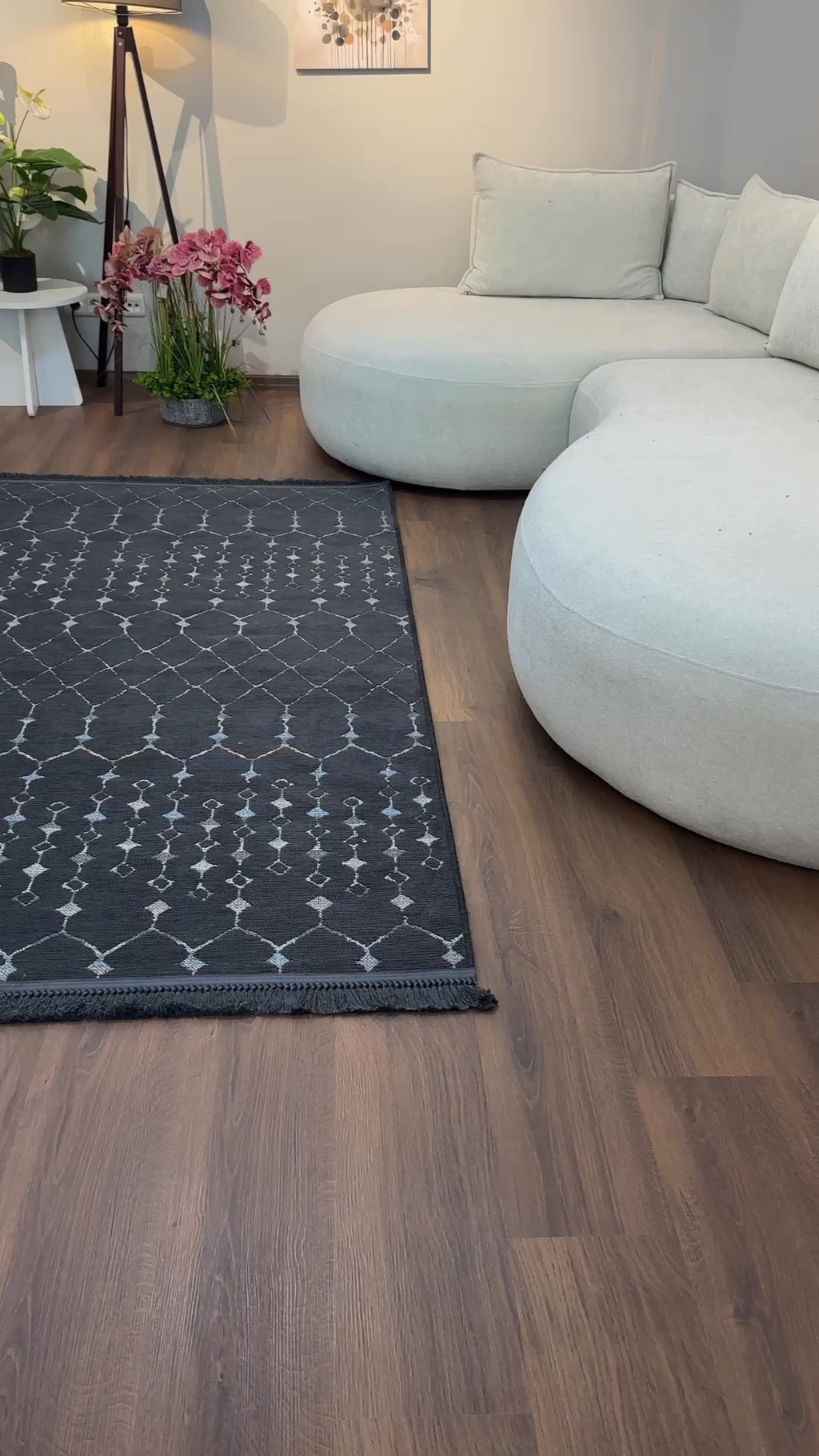 ŞÖNİL MODERN - ANTRASİT Makinede Yıkanabilir İskandinav Desenli Salon Koridor Mutfak Şönil Dokuma Halı