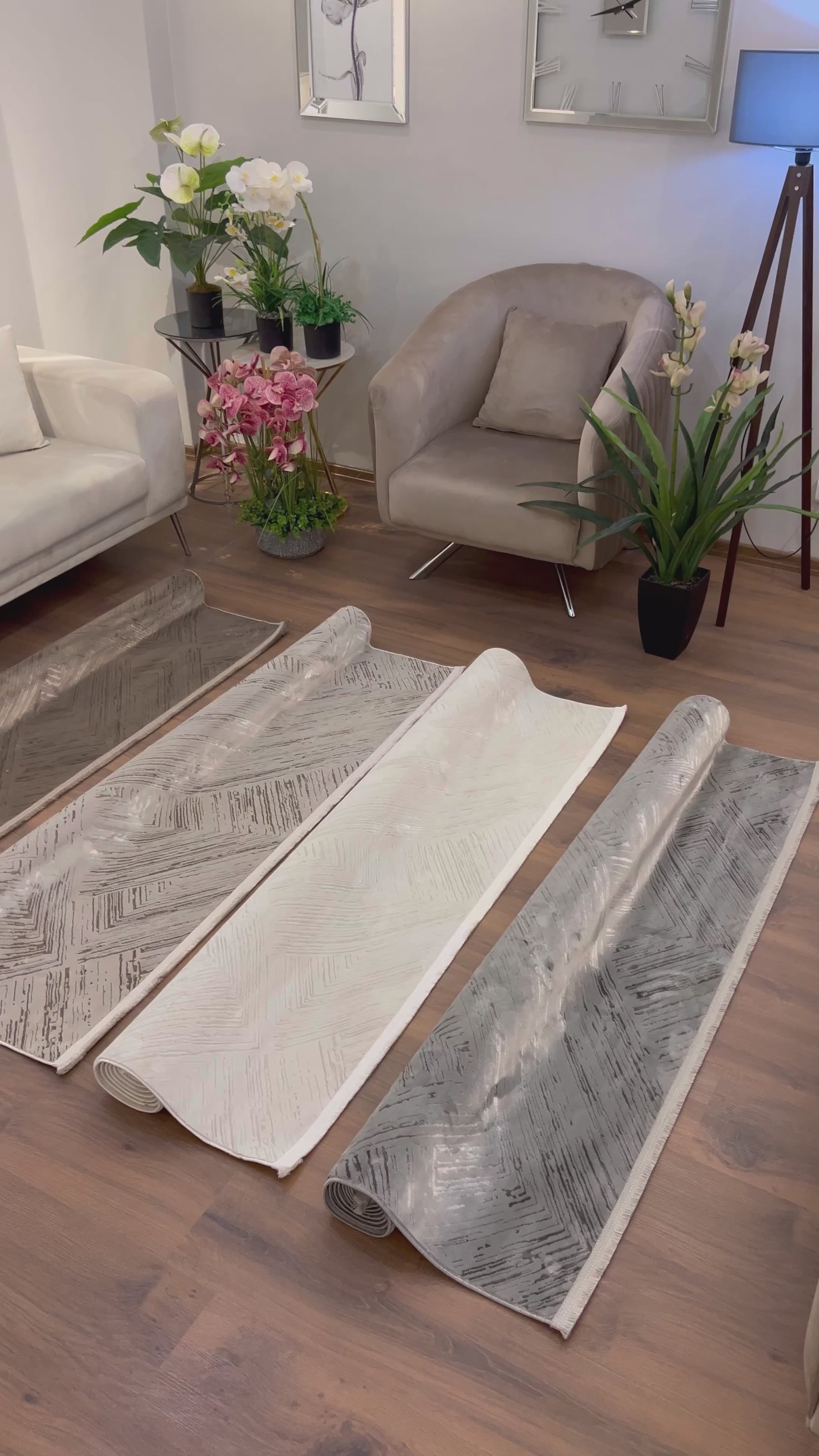 LOTUS C39-GRİ Sentetik Bambu Parlak Saten Salon Koridor Mutfak Halısı