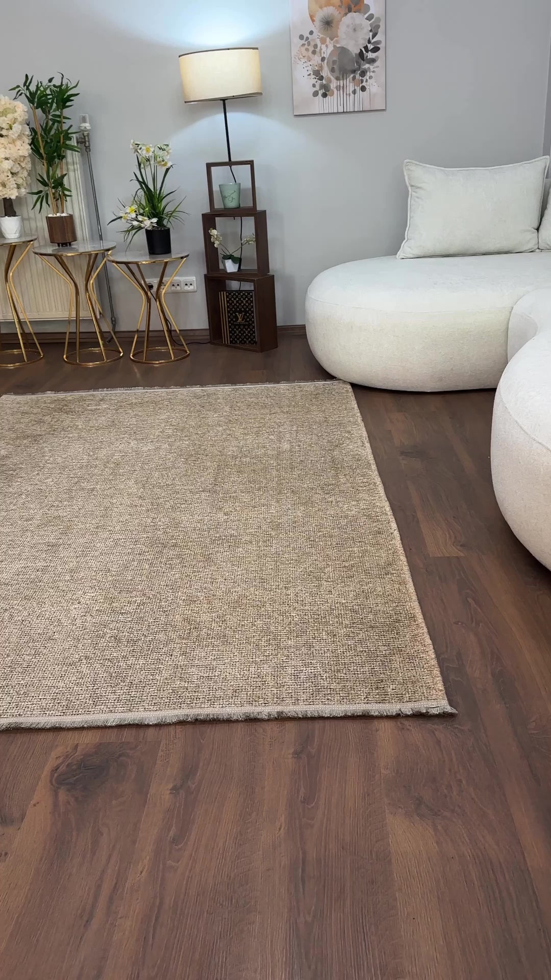 ŞÖNİL SUDE-BEJ Makinede Yıkanabilir Modern Sade Desenli Salon Koridor Mutfak Şönil Dokuma Halı